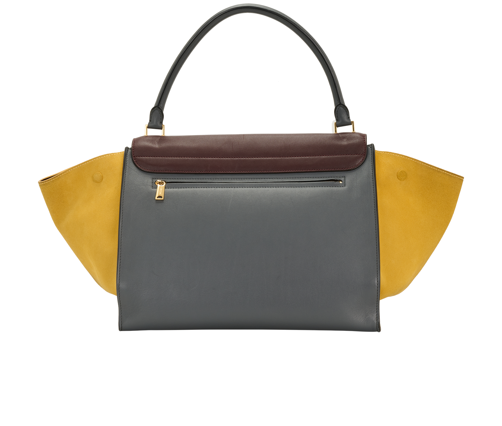 Medium Trapeze, &pound;550, Handbags, Burgundy/Grey/Yellow, Leather/Suede, Back view